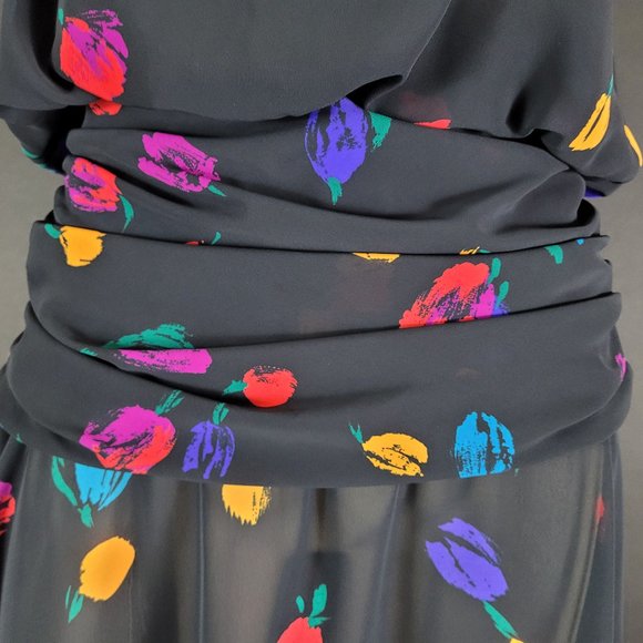 80s Sheer Black Abstract Floral Dress - Picture 4 of 14